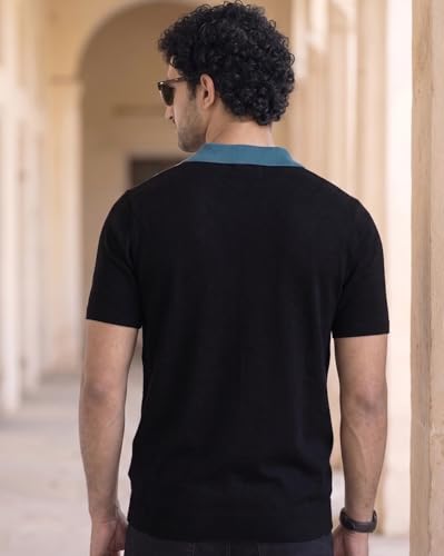 Image of AUSK Men's Zip Collar Polo Tshirt | Cotton Rich Material | Half Sleeves | Modern Knit Panel Work | Regular Fit