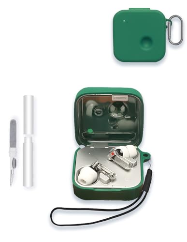 Case for Nothing Ear 3 Earbuds 2025, WUNIAK Soft Silicone Protective Portable Scratch Shock Resistant Shell with Cleaner Kit & Carabiner & Lanyard for Nothing Ear3,Green