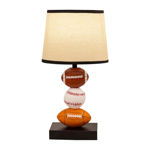 Ecliptix Kids Table Lamp 14 Inch Rugby Football & Baseball Design with Cute Lampshade Sports-Themed lamp Ideal for Childrens Bedroom Decor Bedside Lamp Includes LED Bulb