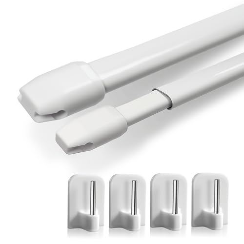 Rollina Gardinenstange ohne Bohren weiß | Selbstklebende Scheibengardinenstange ausziehbar