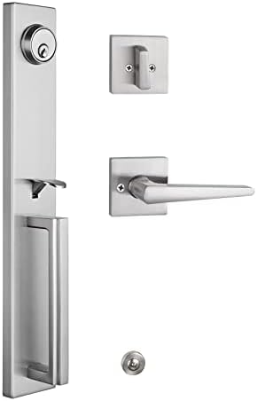 TMC Handleset with Modern Knob and Mode,Handleset for Exterior and Front Door with Deadbolt in Silver Satin Nickel Finish MDHST (KEYED HANDLESET, Brushed Nickel)