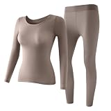 Ropa Interior Térmica Para Mujer - Ropa Suave Sin Elástica | Conjunto De Ropa Interior Mujer Arriba Y Bajo,Para Pañal Básico Pijamas Viaje Navidad Otoño Interior Exterior Oficinas, gris, L