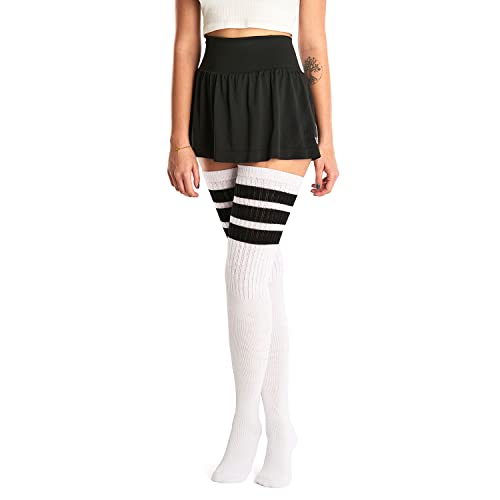 skatersocks 45 Inch Extra Thigh High gestreifte hüfthohe Damen Tube Socken im Retro Style weiss - schwarz gestreift Cover