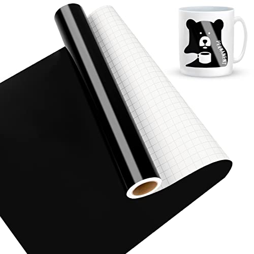 Vinyle Adhésif Noir Brillant, 30 x 457 cm Vinyle adhésif Noir pour Cricut, Silhouette Cameo, Vinyle permanent pour Cadeaux de Bricolage, Mug, Fenêtre, Céramique, Plastique