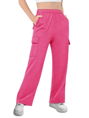 Image of Girls Kids Cargo Sweatpants Wide Straight Leg Jogger Pants 5-14 Years