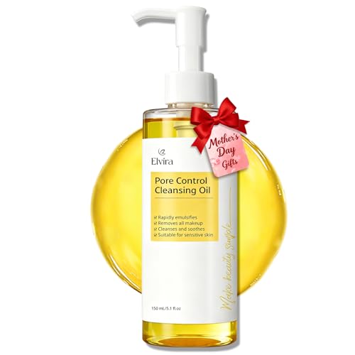 Elvira Mothers Day Gifts Pure Cleansing Oil, Makeup Remover & Pore Cleanser, Jojoba Oil Face Cleanser, Korean Skin Care, Plant-Based, Sensitive Skin Friendly, Hydrating, Fragrance Free