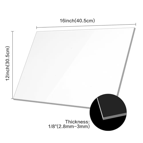 Image of Clear Acrylic Sheet 12 inch x 16 inch, 2 Pack FFGODO Clear Cast Plexiglass Acrylic Panels 1 /8 Inch Thick for DIY Display Projects, Painting, Handcraft, Signage, Easy to Laser Cutting & Engraving