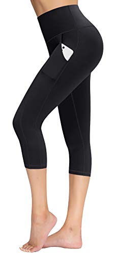 TQD Capris Leggings for Women, High Waist Yoga Capris with Pocket Tummy Control Workout Pants (Black, Size S)