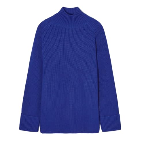 Womens Casual Standard Style High-Neck Shoulder Sleeve Sweater Loose Fitting Mock Neck Long Sleeve Pullover Knit Top