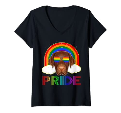 Womens Labrador Dog LGBT Rainbow Gay Lesbian Funny LGBT Pride V-Neck T-Shirt
