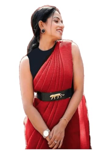 Image of Sidhidata Women's Full Crushed /Pleated Georgette Saree With Unstitched Blouse Piece (Free Size)