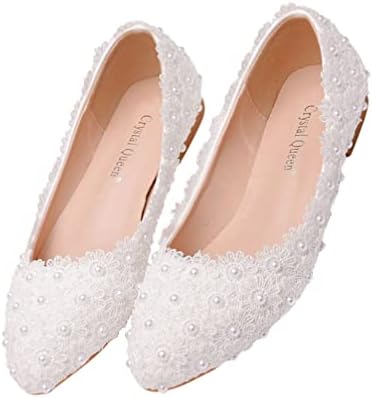 USHOBE Dentelle Perle Chaussures Plates pour Ballerines Blanches Chaussures De Ballet Chaussures De Mariage