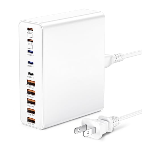 USB C Charger,10-Port USB C Charging Station GaN III Fast Charging Station Hub Laptop Adapter for MacBook Pro/Air,iPad,iPhone,Dell XPS,Samsung Galaxy(White)