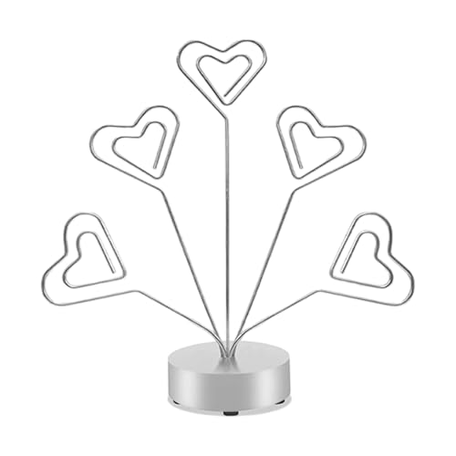 Asukohu Soporte de escritorio para notas con brazo de metal y base ancha y estable para fotos, tarjetas, decoraciones de temporada, soporte para tarjetas en forma de corazón