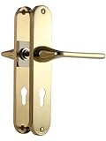 SORWDUERM Türgriff Pvd Gold Drückergarnitur,Edelstahl matt gebürstet,72mm PZ Zentren Türklinke Set für Haustür und Innentür,PZ-Profilzylinder,L-Form
