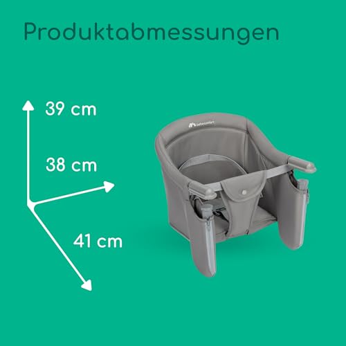 Bebeconfort Malva, anklemmbarer Tischsitz Baby Hochstuhl, 6 M. - 3 J. (15 kg), sichere Befestigung, weicher Sitz und Stoffe, leichte Installation, zusammenklappbar, leicht (1,8 kg), Mineral Grey