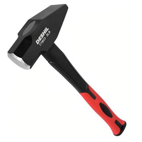 DESHIL 3 lb Flat Peen Blacksmith Hammer with Fiberglass Handle