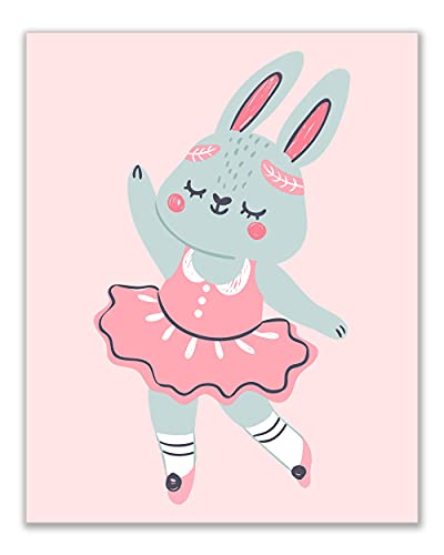 Nursery Decor Ballerina Animals Wall Art Prints - Set Of 6 (8X10) Inches Pink Scandinavian Woodland Barn Ballet Tutu Cute Kawaii Dancer - Unicorn - Bunny - Pig - Bear - Mouse - Fox #TOP6
