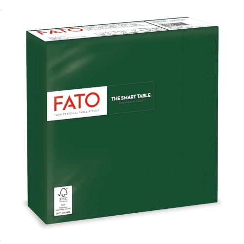 Fato, Servilletas de Papel Desechables, Ideales para Almuerzos Informales y Buffets, Paquete de 50 Servilletas, Tamaño 33x33, Dobladas en 4, 2 capas, Color Verde Bosque, 100% Puro Papel de Celulosa