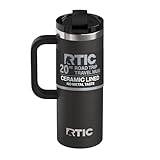 RTIC Road Trip Reisebecher mit Deckel und Griff, Keramikfutter, isoliert, Edelstahl, Metall, doppelwandige Vakuumisolierung, tragbarer Kaffee, Teetasse für heiße und kalte Getränke, 590 ml, Schwarz