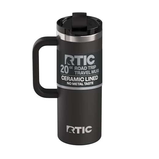 RTIC 20oz Road Trip Travel Mug with Lid and Handle, Ceramic Lined, Black