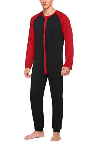 Hotouch Men's Ultra Soft Thermal Underwear Long Johns Set with Fleece Lined Sleepwear Pajama Jumpsuit Black S