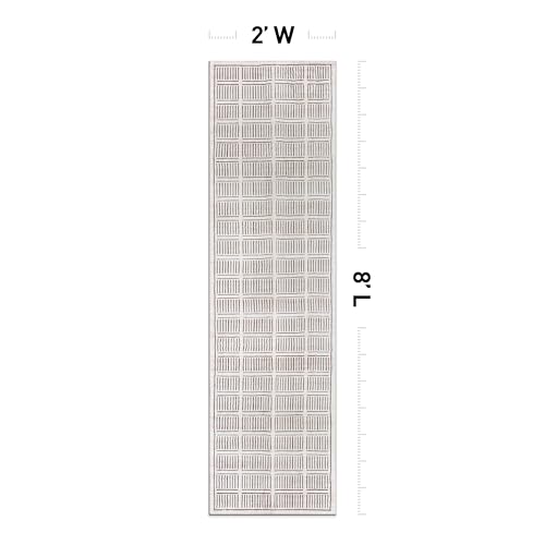 Rugshop Bohemian Stripe Lines Washable Non Slip Runner Rug 2' x 8' Ivory