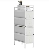 HOMCOM Cómoda con 4 Cajones de Tela Cajonera Estrecha Blanco