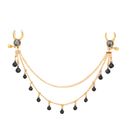 QLXSTM Tassel Rhinestone Nipple Clamps with Multiple Bells and Chains - Adjustable, Non-Piercing Metal Stimulator Nipple Clips Adult Toys, Perfect for Women & Couples (Black)