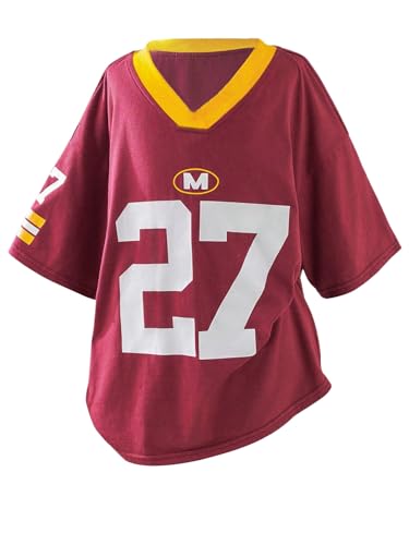 SOLY HUX Girl's Number Graphic Oversized Jersey Shirts V Neck Half Sleeve Y2k Tee Tops