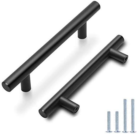 Probrico Black Kitchen Drawer Knobs, Black Cupboard Knobs for Kitchen, Matte Black Cabinet Knobs, Small Furniture Door Knobs, Single Hole, Stainless Steel, 5 Pieces