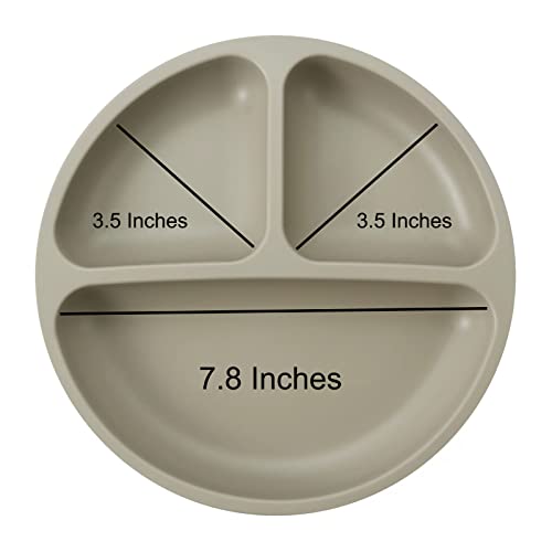 Pandaear Silicone Suction Plates For Babies & Toddlers, 3 Pack Divided Unbreakable Plates With Lid - Non-Slip - Dishwasher And Microwave Safe (Creamy Grey Brown) #TOP2