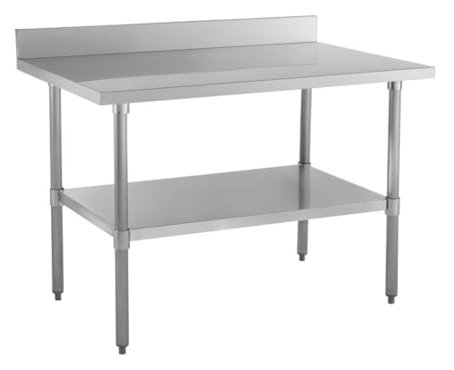 Image of Kratos Commercial Worktable, All-Stainless Steel Kitchen Prep Table with Undershelf and Backsplash, 48 inchDx30 inchW, NSF, 16ga /304SS (28W-314)