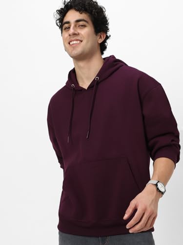 Image of Urbano Fashion Men's Cotton Solid Oversized Hooded Neck Sweatshirt