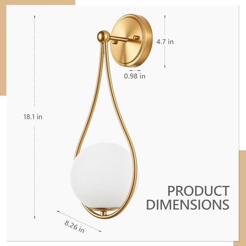 Image of Mid-Century Wall Sconces Set of 2 Gold | Modern Globe Wall Lighting Indoor Hardwired Wall Lights for Hallway Office Porch Bedroom Living Room Stairway