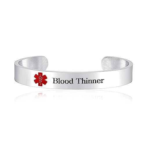 Image of Uloveido Custom Engraving Medical Alert Bracelets for Women, Stainless Steel Open Cuff Bangle Medical Bracelet Personalized Medical ID Bracelet