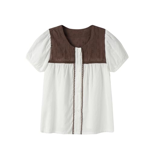 Mud Kingdom Girls Lace Top Cotton Short Sleeve Eyelet Blouse Shirt Ruffled Casual