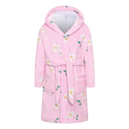 Image of Umeyda Girls Fleece Hooded Robes, Warm Printed Bath Robe for Kids Soft Fuzzy Bathrobe for Gifts