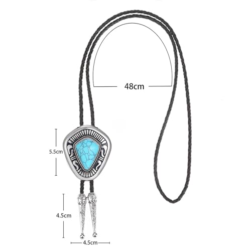 Image of Turquoise Bolo Tie for Men, Leather Braided Necktie Western Cowboy Bola Tie Costume Accessories for Men Women