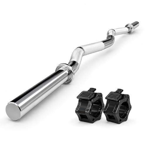 Image of LEEWAY Gym Barbell Rod | Curl Rod 3 Feet | 28mm | Solid Steel Chrome EZ Barbells for Plates | Gym Rod with Lock Collars | Weight Lifting Bar for Home Training | Zig Zag Exercise Bar at Home (3ft Curl)