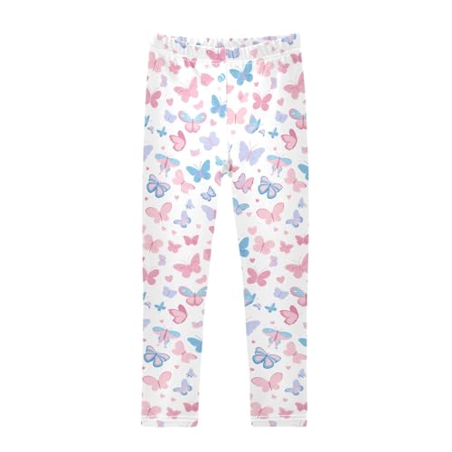 KLL Butterflies on White Pink Little Girls Active Leggings Casual High Waisted Sweatpants Gym