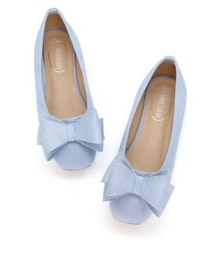 ODORHEISAYO Bowknot Flats Shoes Women Comfortable Dressy Women's Flats Square Toe Casual Slip on Flats for Women 6