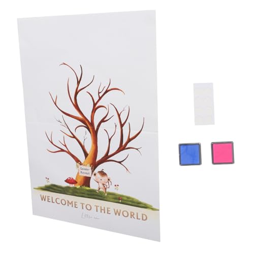 SEWACC Completo de Árbol de Dactilares para Revelación de Género Kit con Póster y Tinta Azul y Decoración para Shower y Fiesta Unisex Libro de Mensajes para Invitados