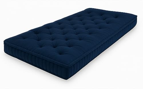 Image of ATOOTFUSION Cotton Floor Mattress, 4 inch Thick Tufted Cushion, 72 x 30 inch, Foldable, Rollable Light Weight Cotton Mattress (Navy Blue)