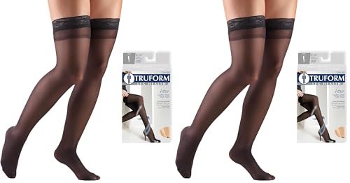 Image of Truform Sheer Compression Stockings, 8-15 mmHg, Women's Thigh High Length, 20 Denier, Black, Medium (Pack of 2)