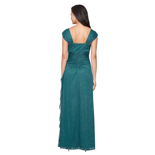 Image of Alex Evenings Women's Long Cowl Neck Glitter Dress, Mother of The Bride, Formal Events