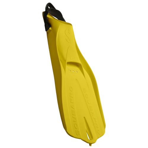 SCUBAPRO GO Travel Scuba Fin for Snorkeling, Scuba Diving and Swimming, Yellow Scuba Fin with Black Bungee Open Heel Strap, 2X-Small