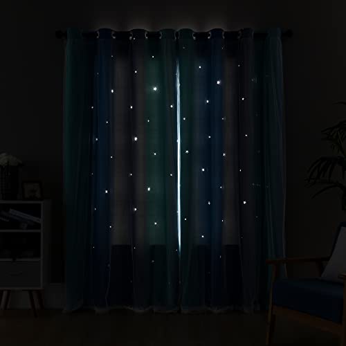 Image of XiDi Curtains for Girls Bedroom Kids Room Unicorn Princess Theme Home Decor 84 inches Length Blue Green Grey, W34 X L84 2 Panels
