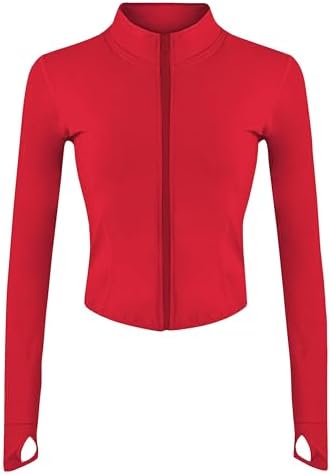 Lviefent Womens Lightweight Full Zip Running Track Jacket Workout Slim Fit Yoga Sportwear with Thumb Holes