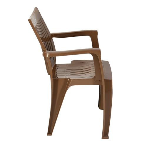 Image of Nilkamal CHR2209 Plastic Mid Back Chair |Set of 4|Stackable Chair|for Home, Dining Room, Bedroom, Kitchen, Living Room, Office, Outdoor, Garden |Rattan Dark Beige